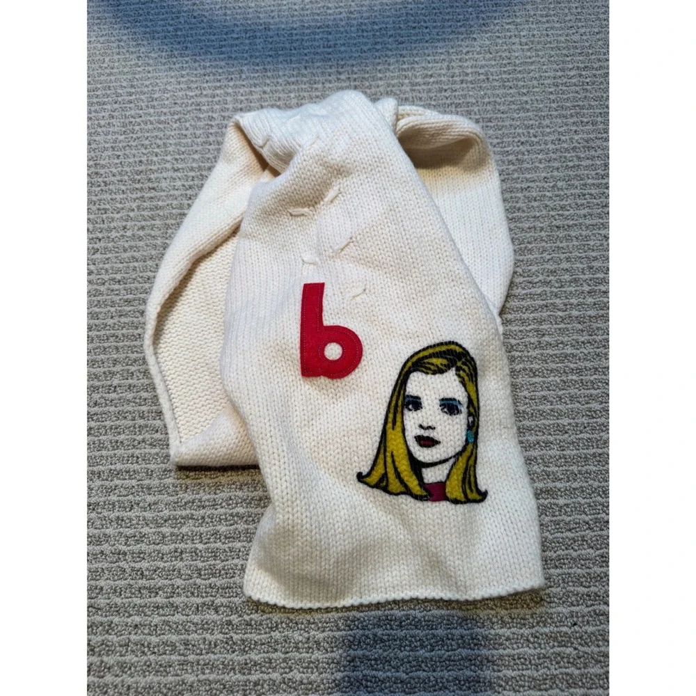 NWT‎ GAP Lambswool Knit Scarf Pop Art Girl Letter B Cream